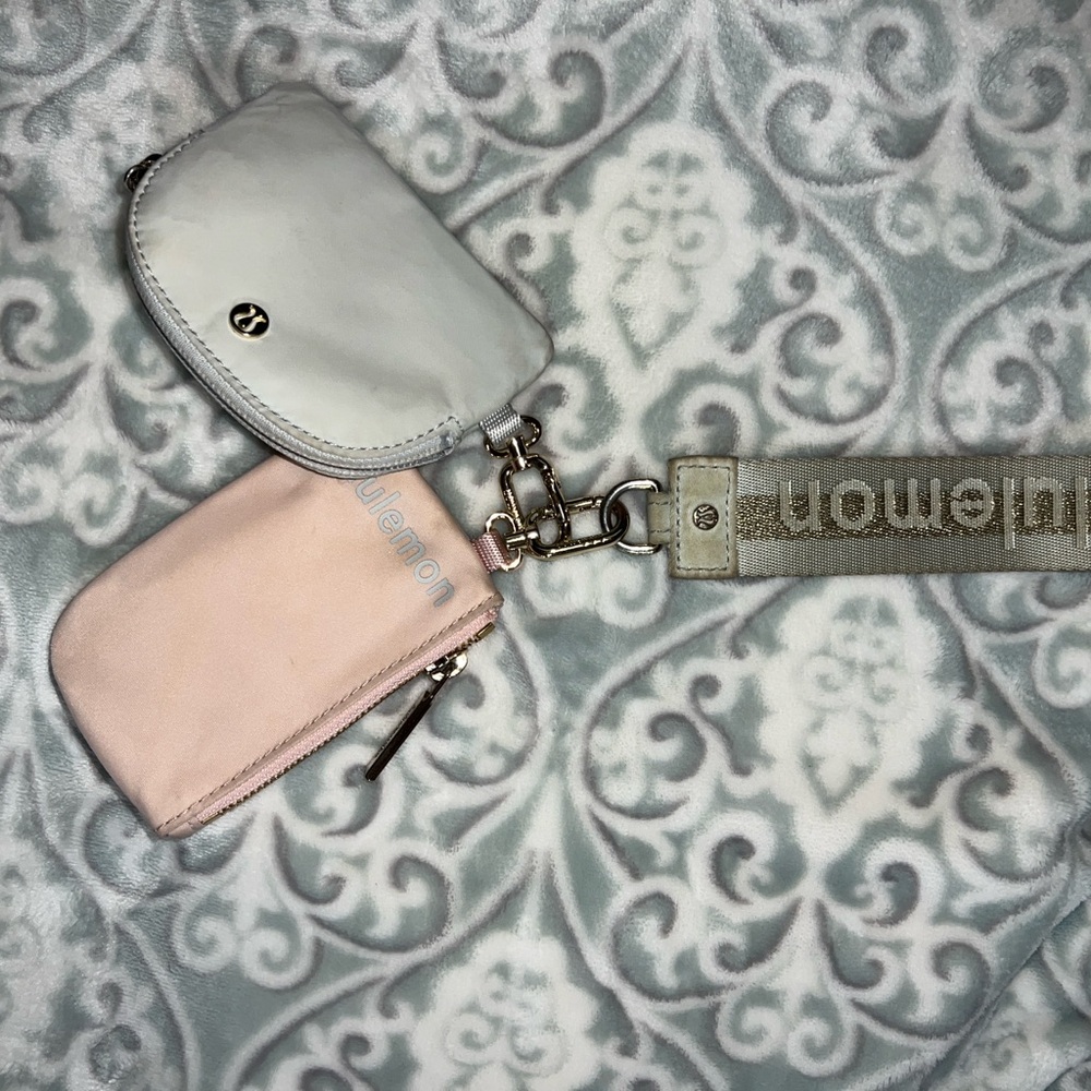 lululemon athletica Pink and Light Gray Key & Card Holder Set with Strap